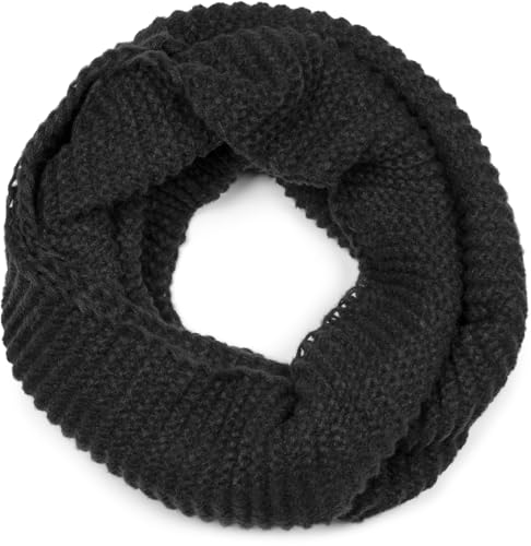 styleBREAKER Unisex Strick Loop Schal Einfarbig mit Wellenmuster, warmer Winter Strickschal, Schlauchschal 01018169, Farbe:Schwarz von styleBREAKER