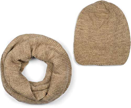 styleBREAKER Unisex Strick Loop Schal und Mütze Set, Einfarbiger Strickschal mit Beanie Strickmütze, Winter 01018214, Farbe:Braun von styleBREAKER