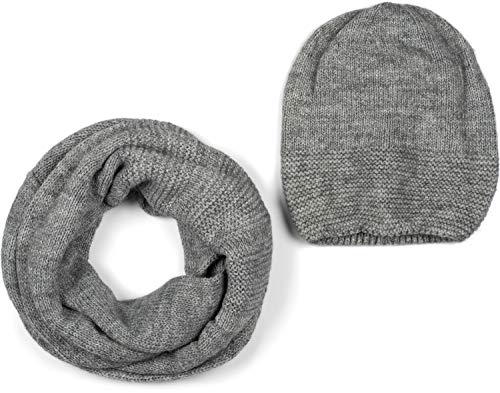 styleBREAKER Unisex Strick Loop Schal und Mütze Set, Einfarbiger Strickschal mit Beanie Strickmütze, Winter 01018214, Farbe:Grau von styleBREAKER