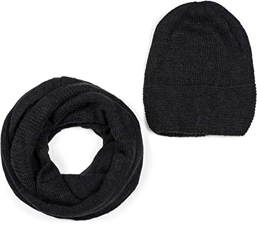styleBREAKER Unisex Strick Loop Schal und Mütze Set, Einfarbiger Strickschal mit Beanie Strickmütze, Winter 01018214, Farbe:Schwarz von styleBREAKER