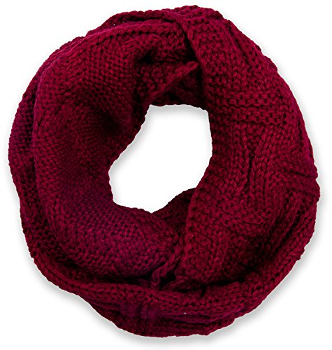 styleBREAKER Unisex Strick Loopschal mit Gitter- und Rippenmuster, Uni Feinstrick Schlauchschal, Winter Strickschal 01018155, Farbe:Bordeaux-Rot von styleBREAKER