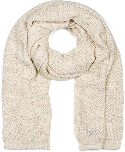 styleBREAKER Unisex Strick Schal mit Wellenmuster, Uni Winter Strickschal einfarbig, locker gestrickt, Lochstrick Muster 01018163, Farbe:Beige von styleBREAKER