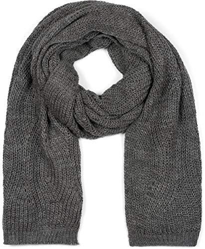 styleBREAKER Unisex Strick Schal mit Wellenmuster, Uni Winter Strickschal einfarbig, locker gestrickt, Lochstrick Muster 01018163, Farbe:Dunkelgrau von styleBREAKER