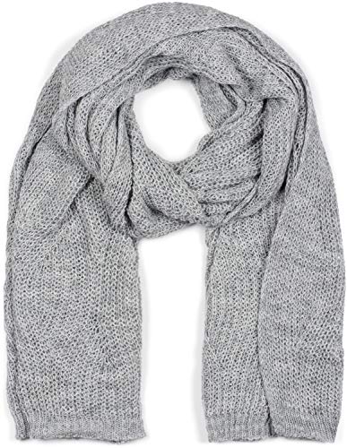 styleBREAKER Unisex Strick Schal mit Wellenmuster, Uni Winter Strickschal einfarbig, locker gestrickt, Lochstrick Muster 01018163, Farbe:Hellgrau von styleBREAKER
