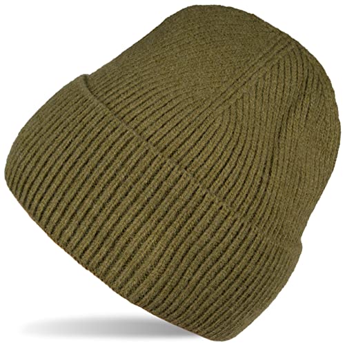 styleBREAKER Unisex Strickmütze mit Rippenmuster und breiter Krempe, Feinstrick Mütze doppelt gestrickt, Strick Beanie 04024190, Farbe:Oliv von styleBREAKER