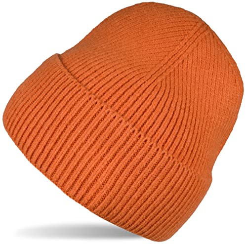 styleBREAKER Unisex Strickmütze mit Rippenmuster und breiter Krempe, Feinstrick Mütze doppelt gestrickt, Strick Beanie 04024190, Farbe:Orange von styleBREAKER