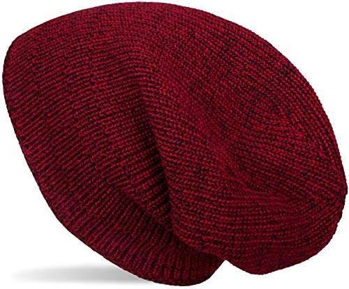 styleBREAKER Unisex melierte Feinstrick Beanie Mütze mit Fleece Futter, Slouch Longbeanie, warme Winter Strickmütze 04024153, Farbe:Rot-Schwarz von styleBREAKER