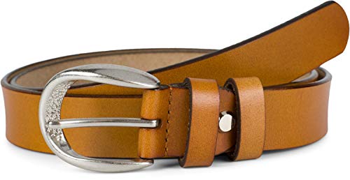 styleBREAKER Unisex schmaler Echtleder Gürtel Unifarben mit geprägter Schnalle, Leder Einfarbig, kürzbar 03010115, Farbe:Camel, Größe:95cm von styleBREAKER