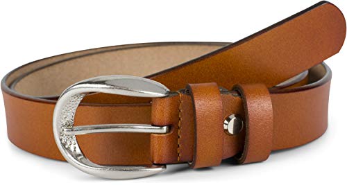 styleBREAKER Unisex schmaler Echtleder Gürtel Unifarben mit geprägter Schnalle, Leder Einfarbig, kürzbar 03010115, Farbe:Cognac, Größe:95cm von styleBREAKER