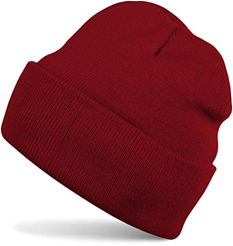 styleBREAKER Unisex Beanie Strickmütze Einfarbig, Feinstrick Mütze doppelt gestrickt, warme Winter Strickbeanie 04024029, Farbe:Bordeaux-Rot von styleBREAKER