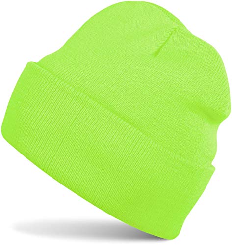 styleBREAKER Unisex Beanie Strickmütze Einfarbig, Feinstrick Mütze doppelt gestrickt, warme Winter Strickbeanie 04024029, Farbe:Neongrün von styleBREAKER