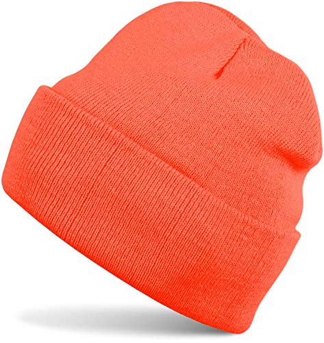 styleBREAKER Unisex Beanie Strickmütze Einfarbig, Feinstrick Mütze doppelt gestrickt, warme Winter Strickbeanie 04024029, Farbe:Neonorange von styleBREAKER