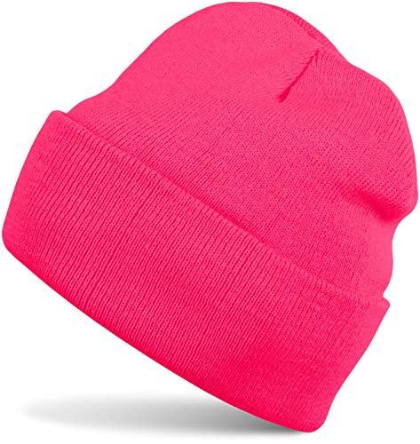 styleBREAKER Unisex Beanie Strickmütze Einfarbig, Feinstrick Mütze doppelt gestrickt, warme Winter Strickbeanie 04024029, Farbe:Neonpink von styleBREAKER