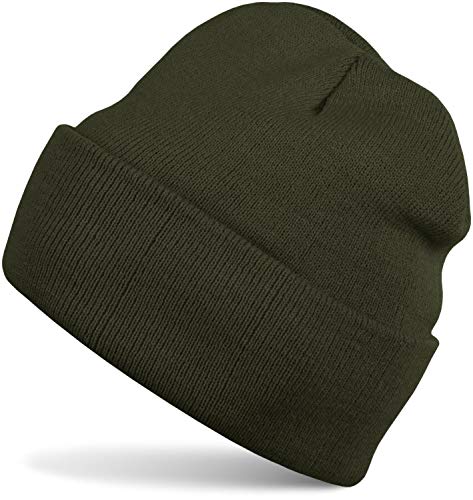 styleBREAKER Unisex Beanie Strickmütze Einfarbig, Feinstrick Mütze doppelt gestrickt, warme Winter Strickbeanie 04024029, Farbe:Oliv von styleBREAKER