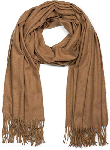 styleBREAKER Unisex Langer Schal einfarbig mit Fransen, Winter Stola Warm Unifarben, Weiches Tuch Viskose 01017104, Farbe:Camel von styleBREAKER