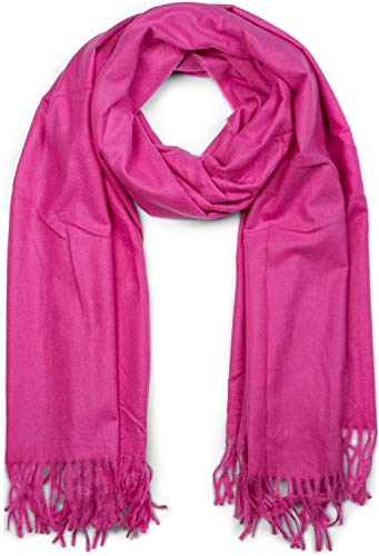 styleBREAKER Unisex Langer Schal einfarbig mit Fransen, Winter Stola Warm Unifarben, Weiches Tuch Viskose 01017104, Farbe:Pink von styleBREAKER