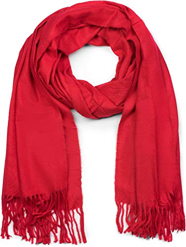 styleBREAKER Unisex Langer Schal einfarbig mit Fransen, Winter Stola Warm Unifarben, Weiches Tuch Viskose 01017104, Farbe:Rot von styleBREAKER