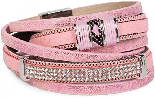 styleBREAKER Vintage Wickelarmband mit Strass, Gliederkette und Magnetverschluss, 3-Reihig, Armband, Damen 05040024, Farbe:Antik-Rosa von styleBREAKER