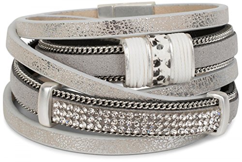 styleBREAKER Vintage Wickelarmband mit Strass, Gliederkette und Magnetverschluss, 3-Reihig, Armband, Damen 05040024, Farbe:Antik-Silber von styleBREAKER