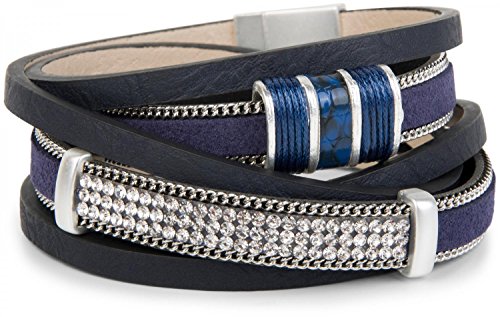 styleBREAKER Vintage Wickelarmband mit Strass, Gliederkette und Magnetverschluss, 3-Reihig, Armband, Damen 05040024, Farbe:Dunkelblau von styleBREAKER