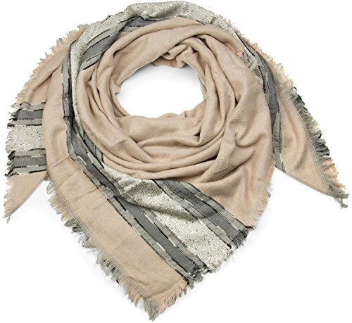 styleBREAKER XXL Viereckstuch mit Pailletten und Streifen, Fransen, Winter Schal, Tuch, Damen 01017056, Farbe:Rose von styleBREAKER