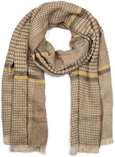 styleBREAKER breiter XXL Schal mit Fischgrät Karo Muster, Zierstreifen und Fransen, Strickschal, Unisex 01017027, Farbe:Braun von styleBREAKER
