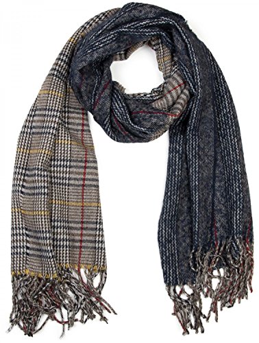 styleBREAKER breiter XXL Schal mit Fransen im Day and Night Design mit schottischem Tartan Plaid Muster, Unisex 01018138, Farbe:Blau von styleBREAKER