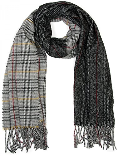 styleBREAKER breiter XXL Schal mit Fransen im Day and Night Design mit schottischem Tartan Plaid Muster, Unisex 01018138, Farbe:Schwarz von styleBREAKER
