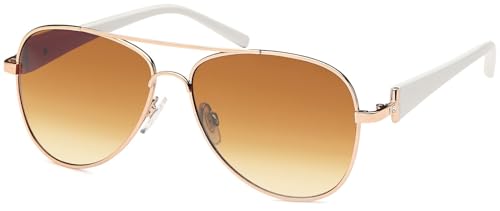 styleBREAKER Damen Pilotenbrille mit getönten Gläsern, Sonnenbrille mit lackierten Bügeln und Strassstein 09020053, Farbe:Gestell Gold-Weiß/Glas Braun verlaufend von styleBREAKER