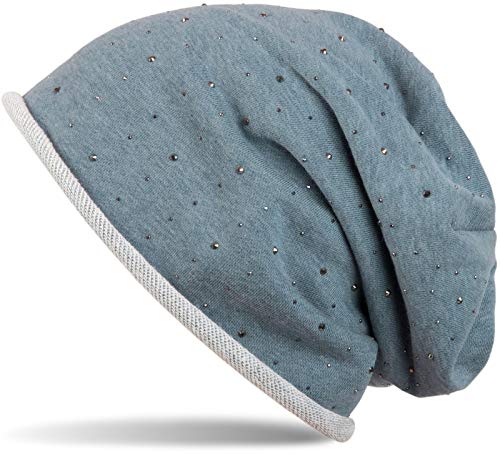 styleBREAKER Damen Beanie Mütze mit Strass-Nieten Applikation und Rollrand, warm 04024024, Farbe:Hellpetrol-Grün von styleBREAKER