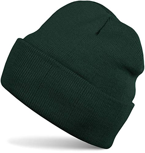 styleBREAKER Unisex Beanie Strickmütze Einfarbig, Feinstrick Mütze doppelt gestrickt, warme Winter Strickbeanie 04024029, Farbe:Dunkelgrün von styleBREAKER