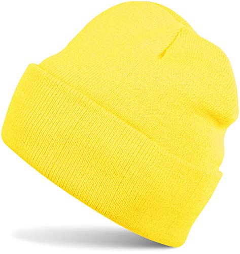 styleBREAKER Unisex Beanie Strickmütze Einfarbig, Feinstrick Mütze doppelt gestrickt, warme Winter Strickbeanie 04024029, Farbe:Gelb von styleBREAKER