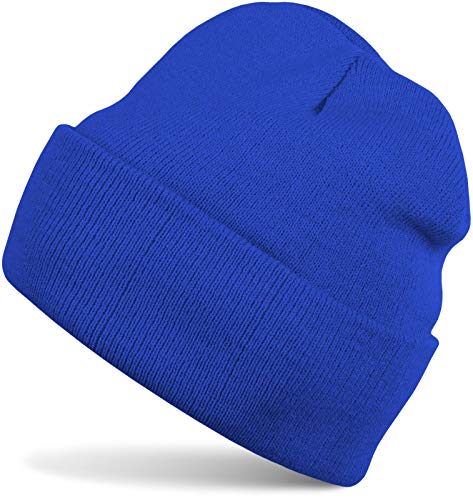 styleBREAKER Unisex Beanie Strickmütze Einfarbig, Feinstrick Mütze doppelt gestrickt, warme Winter Strickbeanie 04024029, Farbe:Royalblau von styleBREAKER