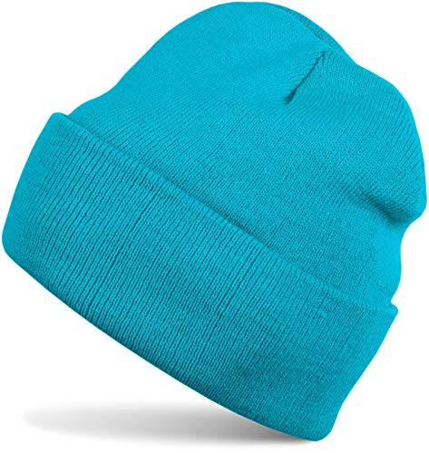 styleBREAKER Unisex Beanie Strickmütze Einfarbig, Feinstrick Mütze doppelt gestrickt, warme Winter Strickbeanie 04024029, Farbe:Türkis von styleBREAKER