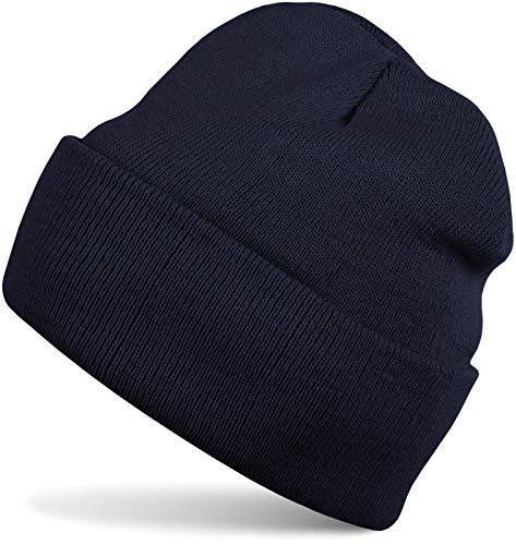 styleBREAKER Kinder Beanie Strickmütze mit breiter Krempe, Feinstrick Mütze doppelt gestrickt, Kindermütze 2-5 Jahre 04024030, Farbe:Navy von styleBREAKER