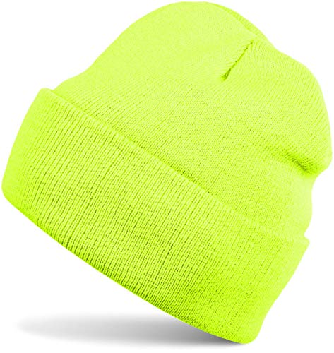 styleBREAKER Kinder Beanie Strickmütze mit breiter Krempe, Feinstrick Mütze doppelt gestrickt, Kindermütze 2-5 Jahre 04024030, Farbe:Neongelb von styleBREAKER