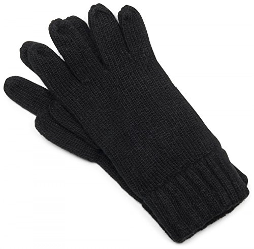 styleBREAKER klassische Handschuhe, warme Strickhandschuhe mit doppeltem Bund, einfarbig, Fingerhandschuhe, Unisex 09010005, Farbe:Schwarz;Größe:S-M von styleBREAKER