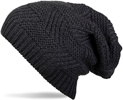 styleBREAKER Unisex Beanie Strickmütze mit Struktur Muster, Mütze gestrickt, Einfarbig Uni Winter 04024017, Farbe:Dunkelgrau von styleBREAKER