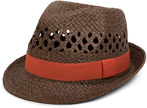 styleBREAKER luftiger Strohhut mit kontrastfarbigem Zierband, Sommerhut, Unisex 04025001, Farbe:Dunkelbraun/Orange, Größe:S/M = 56 cm von styleBREAKER