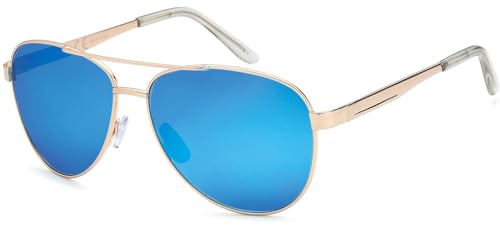 styleBREAKER polarisierte Flieger Sonnenbrille, Pilotenbrille mit Federscharnier, Etui und Putztuch, Unisex 09020046, Farbe:Gestell Hellgold/Glas Blau-Lila verspiegelt von styleBREAKER