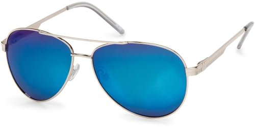 styleBREAKER polarisierte Flieger Sonnenbrille, Pilotenbrille mit Federscharnier, Etui und Putztuch, Unisex 09020046, Farbe:Gestell Silber/Glas Blau verspiegelt von styleBREAKER