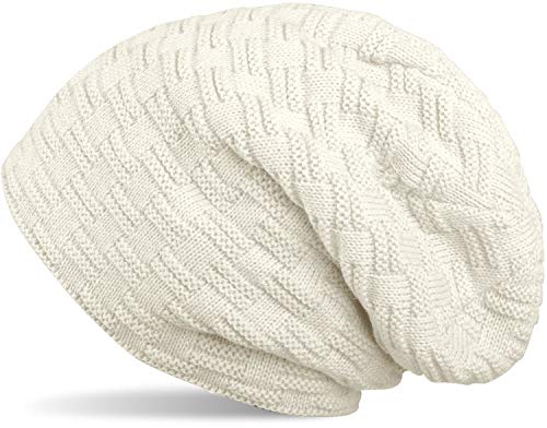 styleBREAKER warme Feinstrick Beanie Mütze mit Flecht Muster und sehr weichem Fleece Innenfutter, Unisex 04024058, Farbe:Creme-Weiß von styleBREAKER