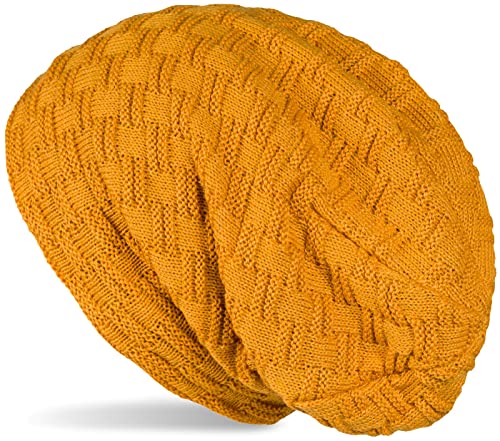 styleBREAKER warme Feinstrick Beanie Mütze mit Flecht Muster und sehr weichem Fleece Innenfutter, Unisex 04024058, Farbe:Curry von styleBREAKER