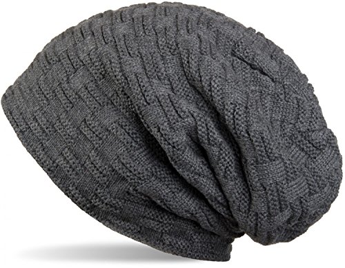 styleBREAKER warme Feinstrick Beanie Mütze mit Flecht Muster und sehr weichem Fleece Innenfutter, Unisex 04024058, Farbe:Dunkelgrau von styleBREAKER