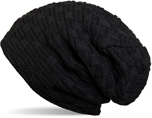 styleBREAKER warme Feinstrick Beanie Mütze mit Flecht Muster und sehr weichem Fleece Innenfutter, Unisex 04024058, Farbe:Schwarz von styleBREAKER