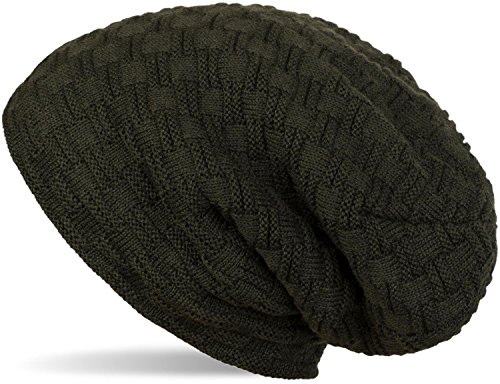 styleBREAKER warme Feinstrick Beanie Mütze mit Flecht Muster und sehr weichem Fleece Innenfutter, Unisex 04024058, Farbe:Tannengrün dunkel von styleBREAKER