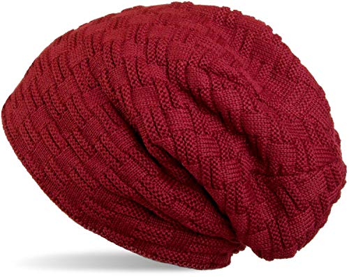 styleBREAKER warme Feinstrick Beanie Mütze mit Flecht Muster und sehr weichem Fleece Innenfutter, Unisex 04024058, Farbe:Weinrot von styleBREAKER