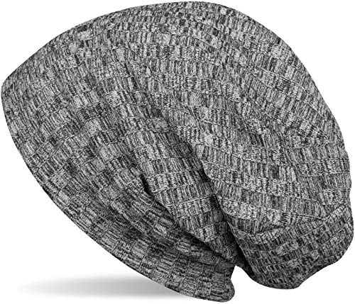 styleBREAKER warme Feinstrick Beanie Mütze mit Streifen Strick Muster und sehr weichem Fleece Innenfutter, Slouch Longbeanie, Unisex 04024108, Farbe:Hellgrau meliert von styleBREAKER