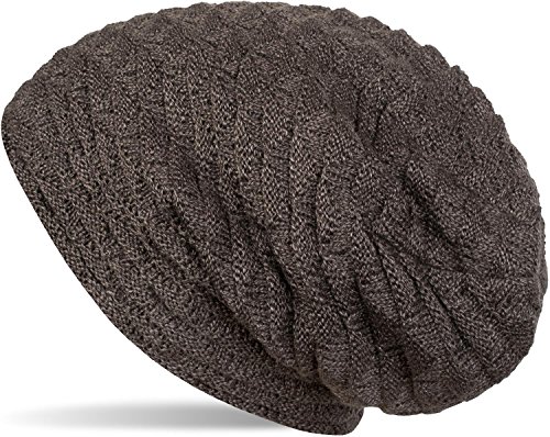 styleBREAKER warme Feinstrick Beanie Mütze mit Wellen Strickmuster, Fleece Innenfutter, Slouch Longbeanie, Unisex 04024122, Farbe:Taupe von styleBREAKER