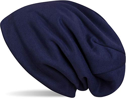 styleBREAKER warme Feinstrick Beanie Mütze mit sehr weichem Fleece Innenfutter, Longbeanie unifarben, Unisex 04024092, Farbe:Dunkelblau von styleBREAKER